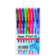 Pentel BX490 Feel It 1.0mm Ballpoint Pens - Wallet of 8