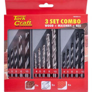 Tork Craft Drill Bit 3 Set Combo Wood + Masonry + Hss